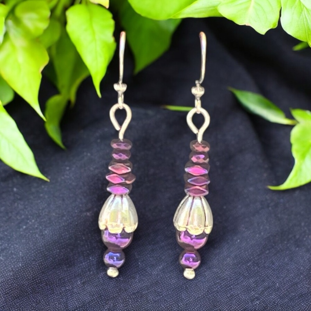 Handcrafted purple hematite dangle earrings